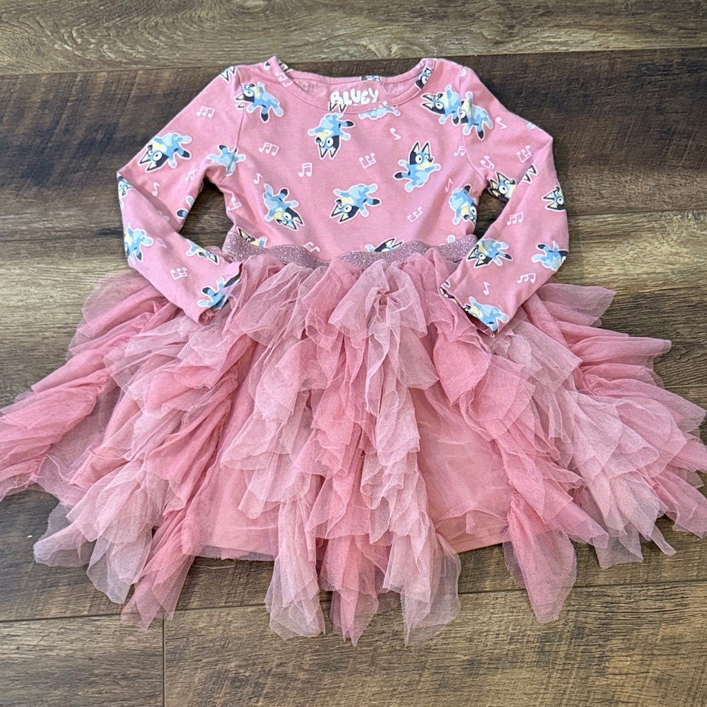 Girls' Pink Tulle Ruffle Dress - Cute Character Print